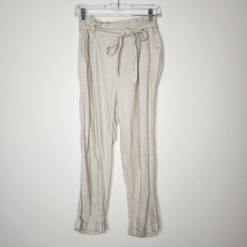 Cali 1850 Womens small Beige linen blend lounge pants Belted Cropped